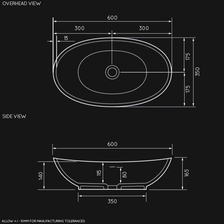 Overhead view of Luna Lay-on basin