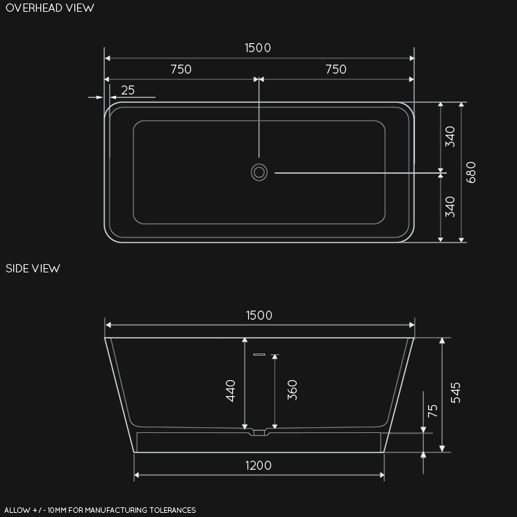 Overhead view of Mini Square Modern Bath (26X)