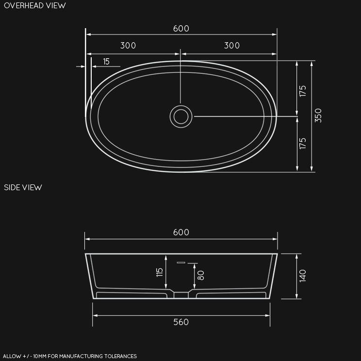 Overhead view of Polar counter top basin (29E)