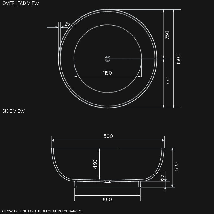 Overhead view of Polo large Round Freestanding bath (26Z)