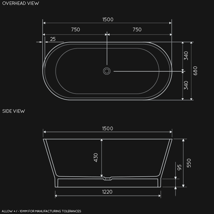 Overhead view of Small Mini Space Saving Bath (26J)