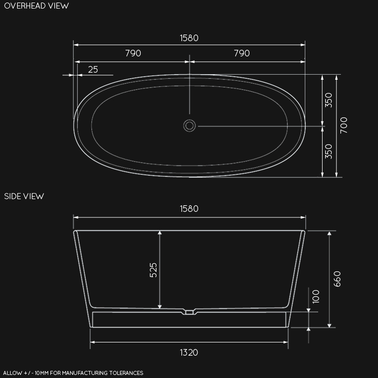 Overhead view of Tulip Freestanding Bath (26L)